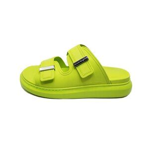 Alexander McQueen 663563 MN3221 Neon Green Rubber Double Strap Slides Mens US 11